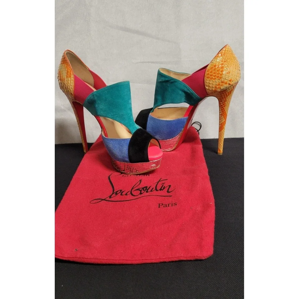 Multicolored Christian Louboutin  Pitou Python And Suede Platform Sandals Sz 39